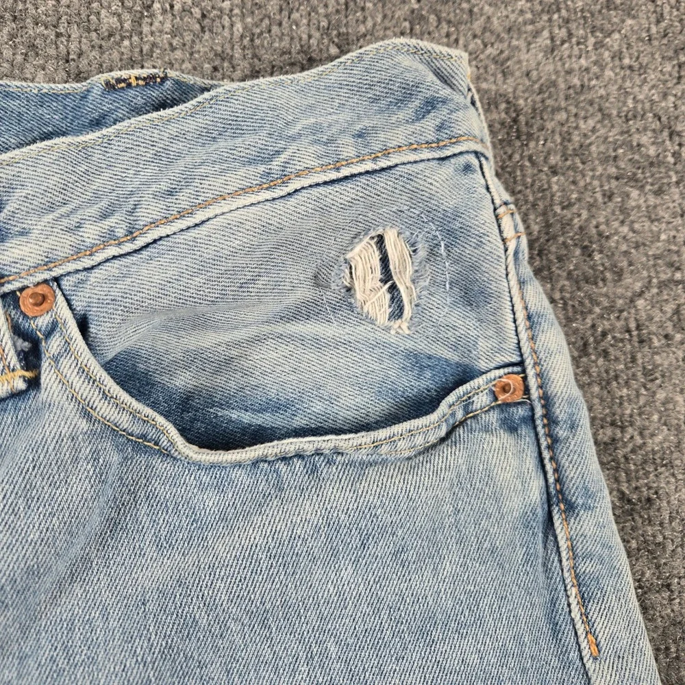 Levi's 511 Slim Jeans Mens 38x34 Light Blue Good Patchwork Distressed Denim y2k